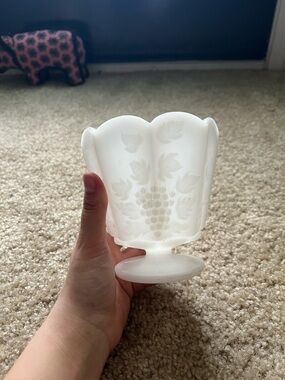 White Milk Glass Pedestal Vase - Decorative Home Accent